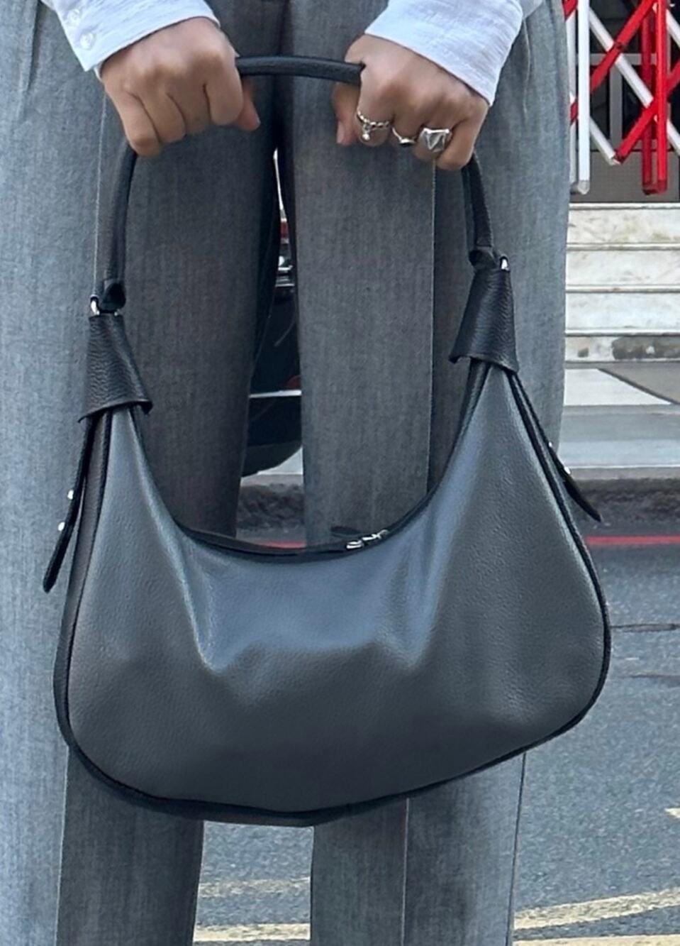 Christina Christi Leather Shoulder Bag Gray Black Handmade in Greece